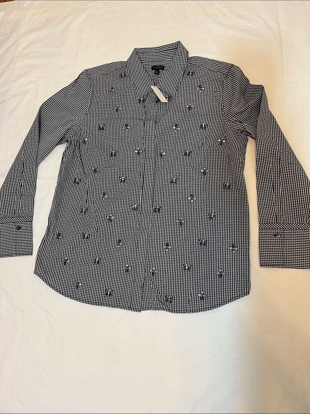 Talbots NWT Black and White Gingham Button-Down Shirt with Stud Accents